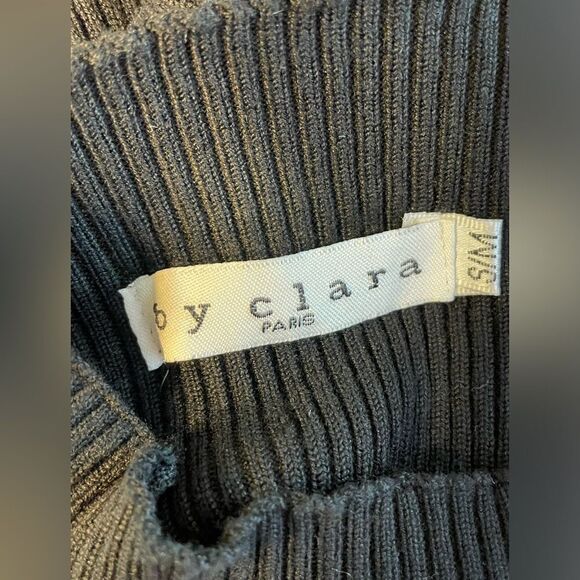 By Clara Paris Ribbed Mock Turtleneck Sweater Sheer Puffed Sleeves S/M - Picture 4 of 4